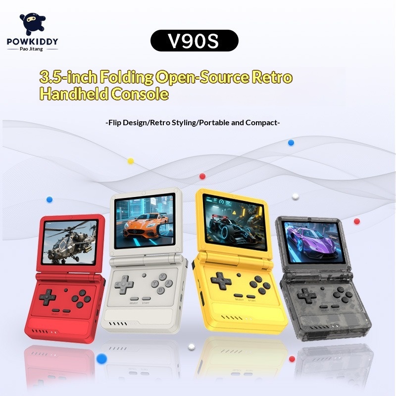 Gaming Console Power Bank - Powkiddy V90s Open Source Flip Handheld